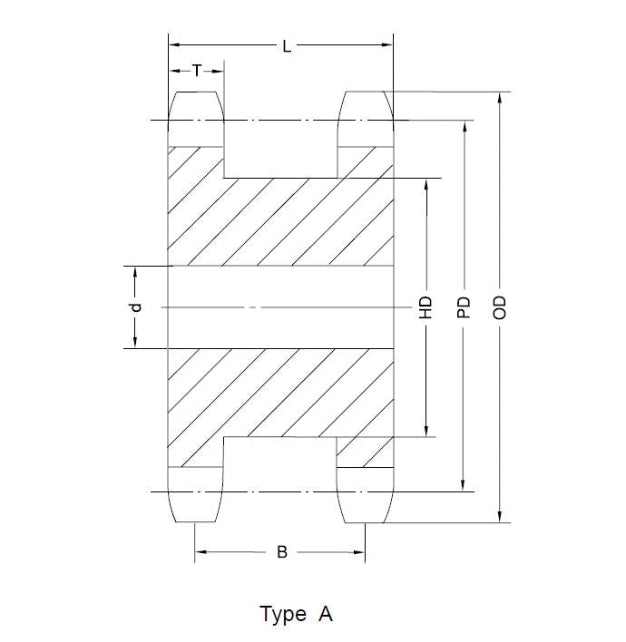 #60 Double Single, 14 Teeth, Type A, 1" Finished Bore, DS60A14H 1"