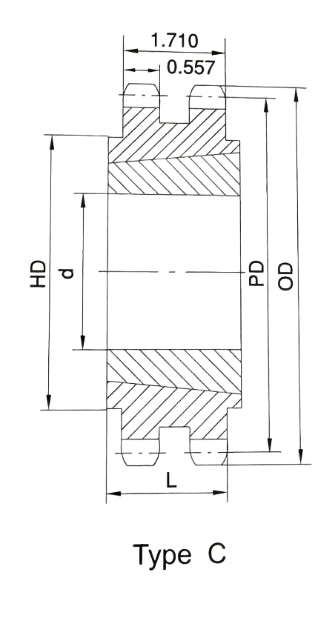 #80 Double, Taper-Bushed Sprocket, 36 Teeth, D80CTL36