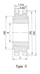 #80 Double, Taper-Bushed Sprocket, 36 Teeth, D80CTL36